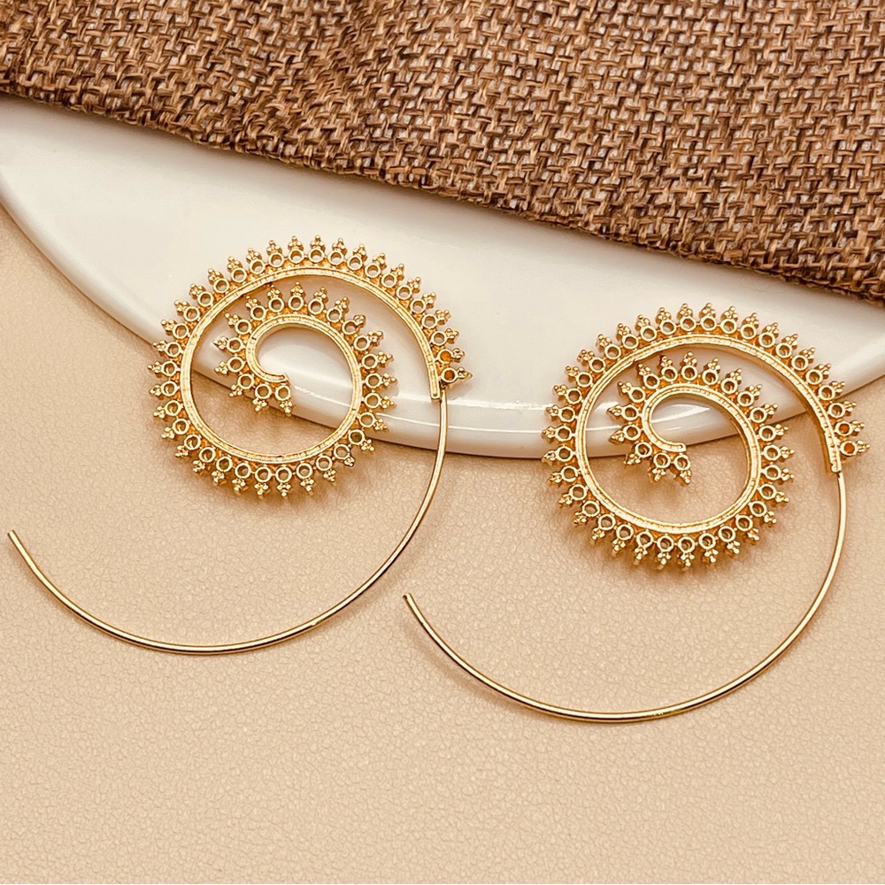 Gold Vintage Bohemian Spiral Hoop Earrings